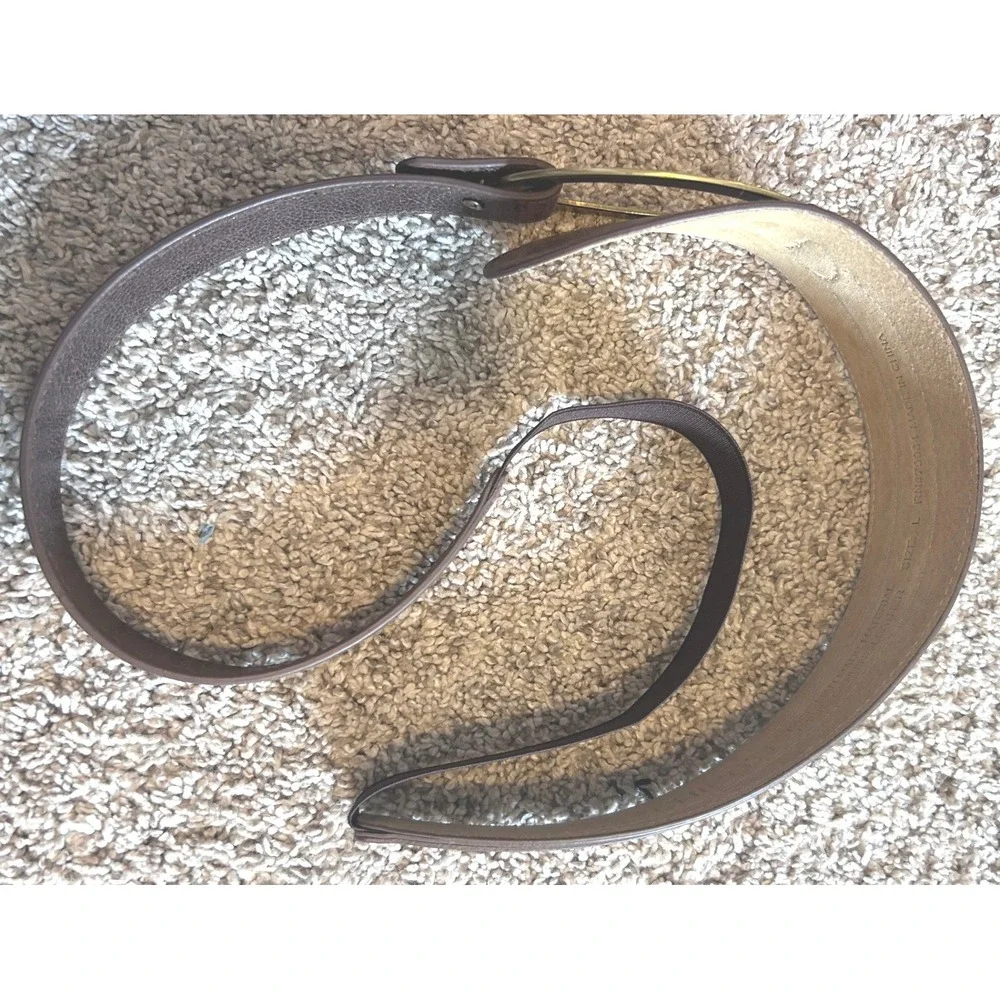 Chicos Lagenlook Coastal Wide Waist Belt Bronze Metallic‎ Leather Buckle SZ L